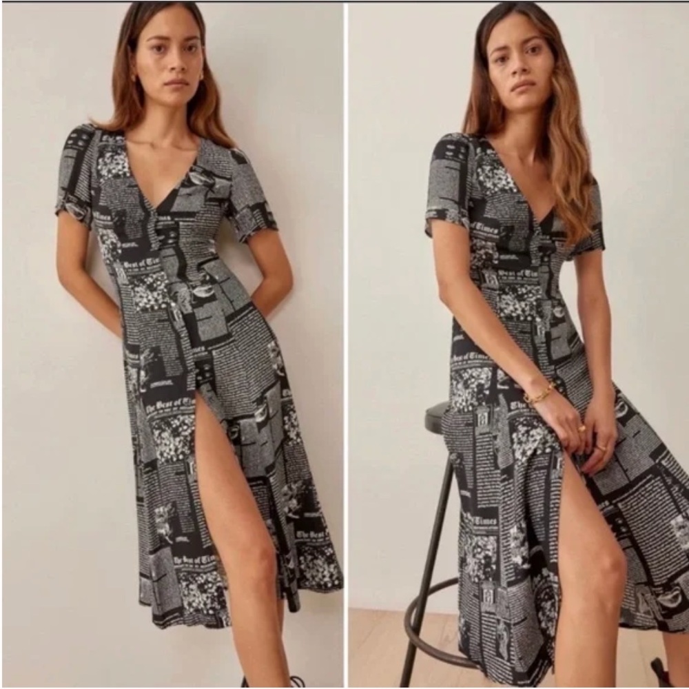 Reformation Black and White Newspaper Dress Size 6 NWT